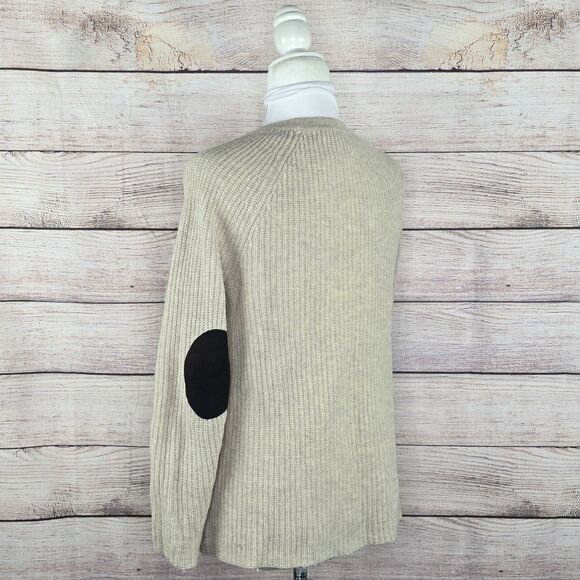 Madewell Elbow Patch Stadium Sweater Merino Wool Leather Small Brown - Picture 3 of 8